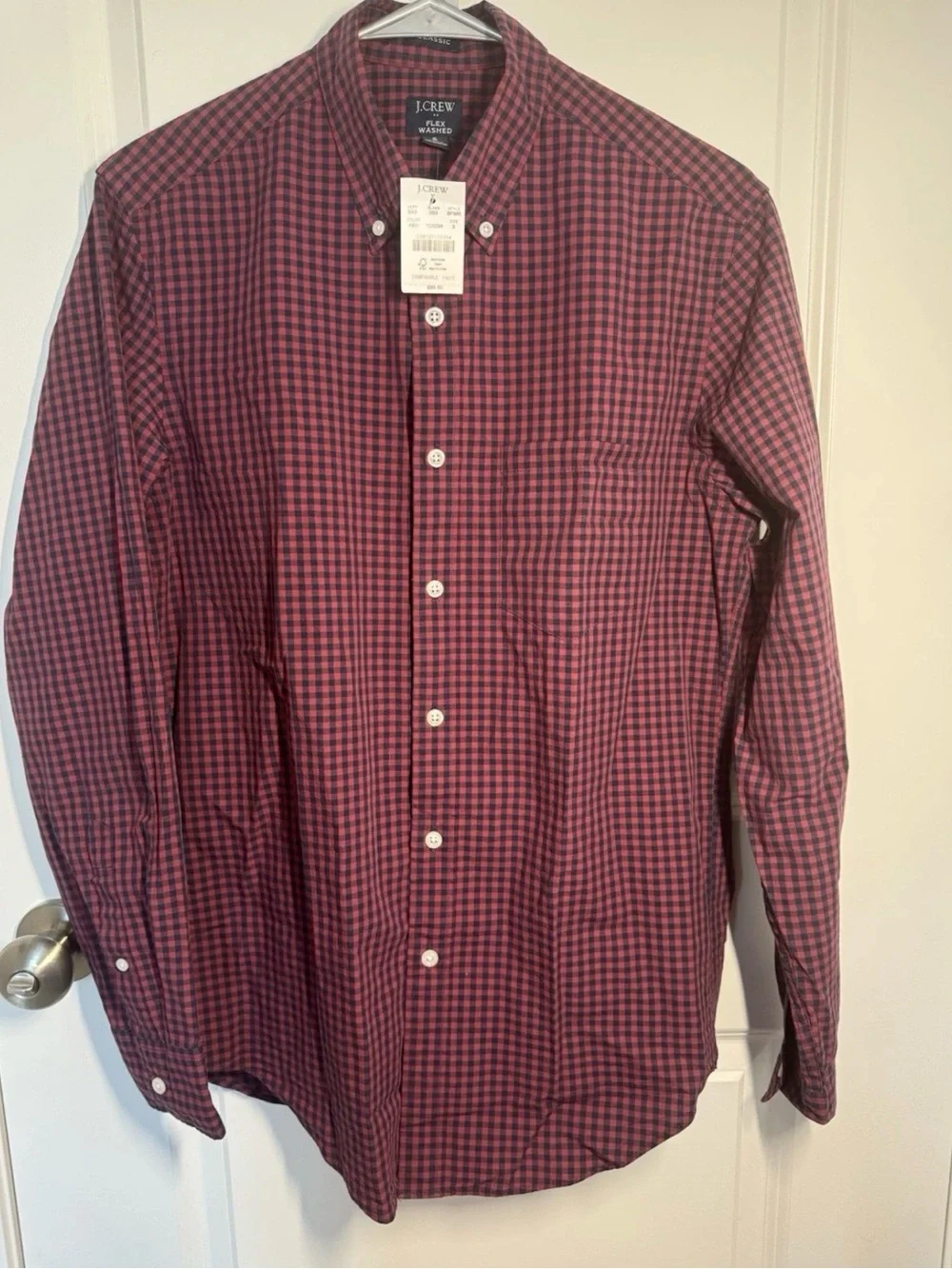J. Crew Men’s Red and Navy Gingham Button-Down Shirt
